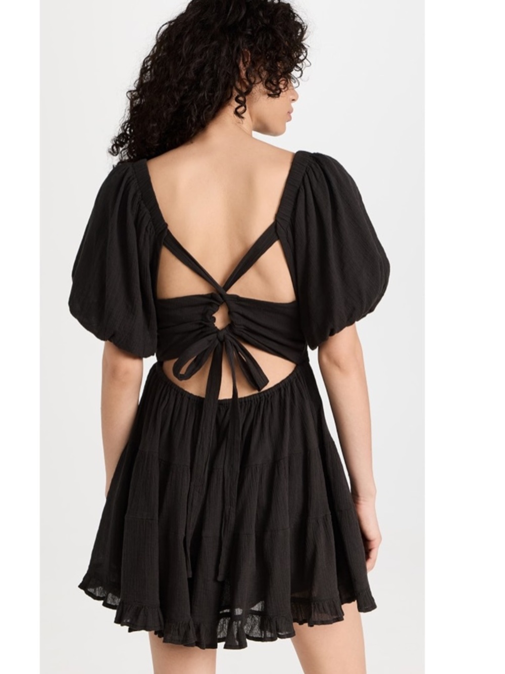 NEW FREE PEOPLE Washed Black PERFECT DAY Cotton Gauze TIERED Tie Mini DRESS XS - Picture 10 of 16